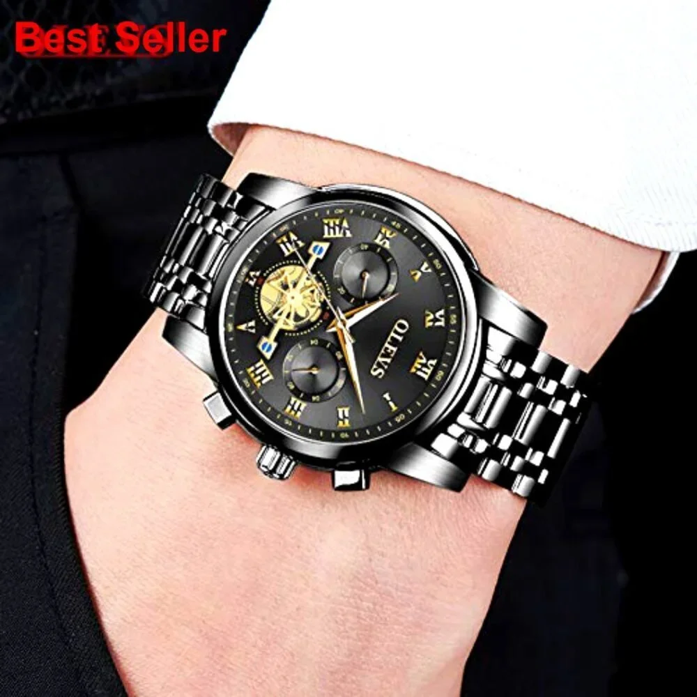 Stainless Steel Waterproof Chronograph Watch with Luminous Hands